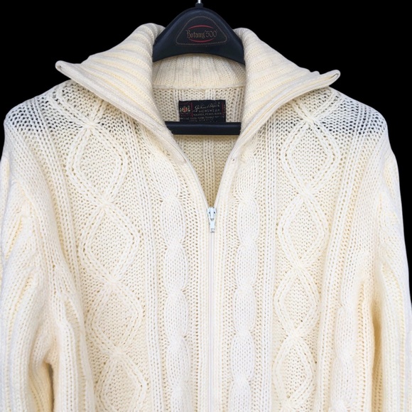 Vtg John Blair Menswear 3D Cable Knit Zip Cardigan Sz L Butter Yellow Grandpa - Picture 2 of 5